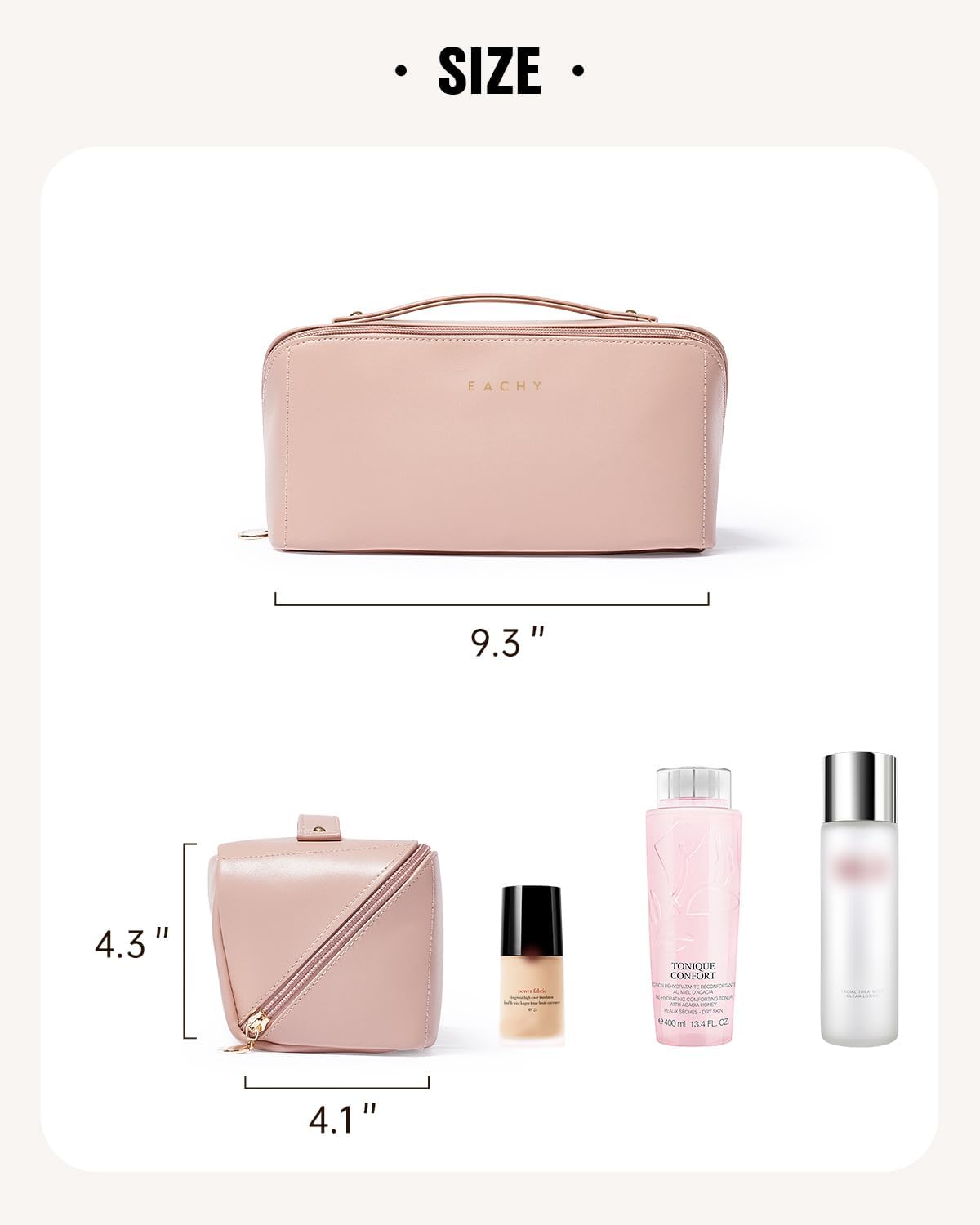 Travel Makeup Bag for Women, PU Leather Cosmetic Bag, Pink, Medium