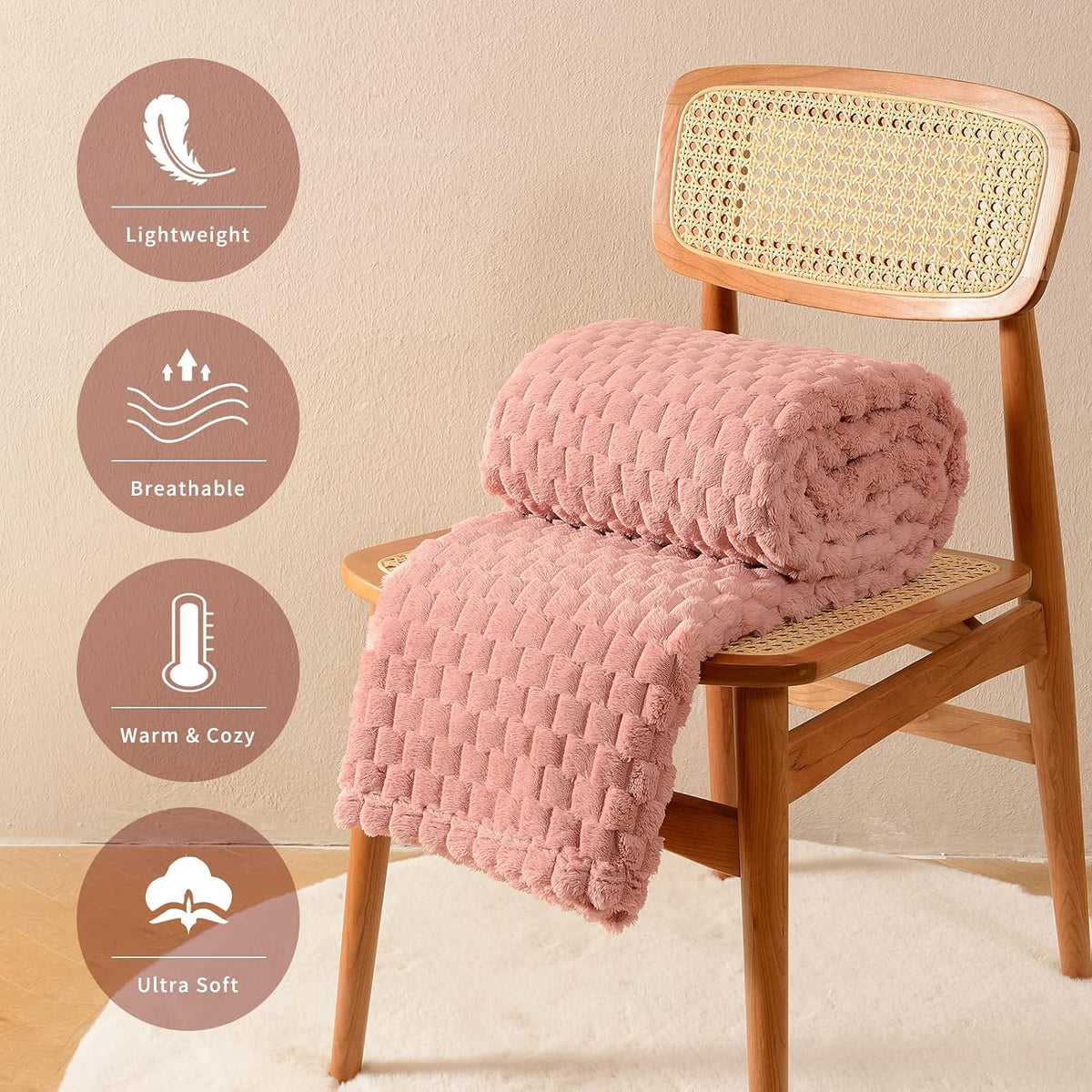Fleece Throw Blanket for Couch 300GMS Super Soft Plush Fuzzy Blankets and Throws for Sofa Bed Office, 40x50 Inches, Pink