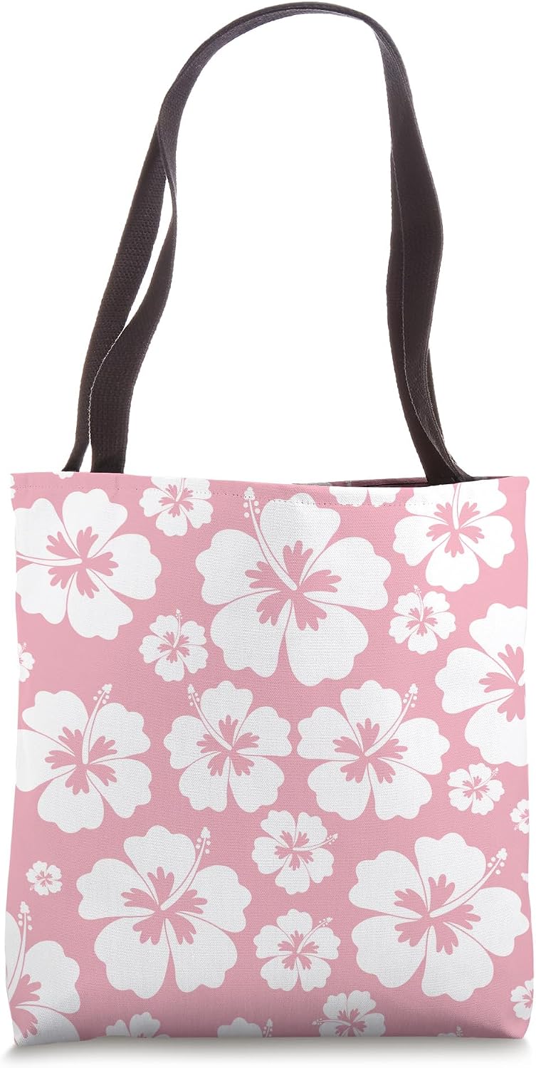Pastel Peach Pink Hawaiian Tropical Hibiscus Tote Bag