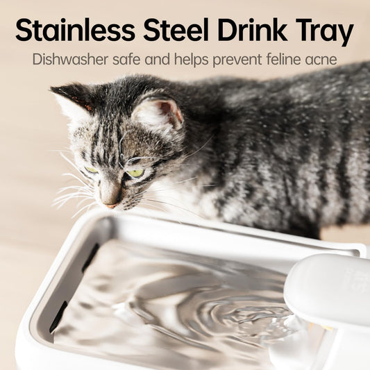 Automatic Cat Water Fountain 4.5L Large Capacity Stainless Steel Drink Tray Cat Water Dispenser Ultra-Quiet Pump Multi-Filtration System for Cats, Dogs, Multiple Pets S7 Lite White