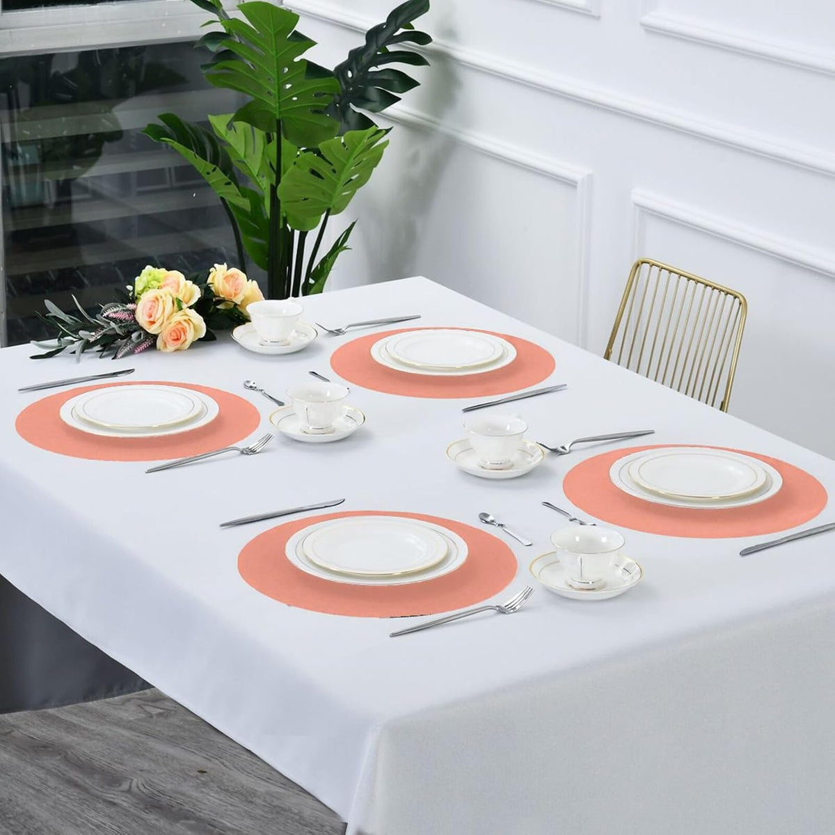 Peach Color Round Placemats, Non-Slip Washable Table Mats Set of 6, 15.4 Inch Heat-Resistant Place Mats for Kitchen