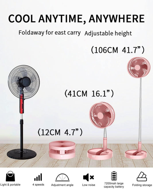 Desk and table fan, foldable Fan Portable Travel Fans Battery Operated,Adjustable Height My Foldaway fan with remote Control Timer, 4 Speed Settings (Pink)