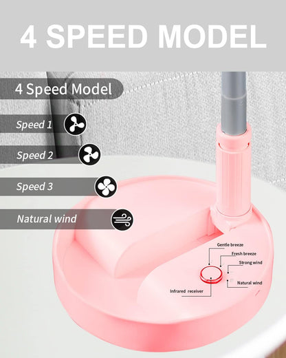 Desk and table fan, foldable Fan Portable Travel Fans Battery Operated,Adjustable Height My Foldaway fan with remote Control Timer, 4 Speed Settings (Pink)