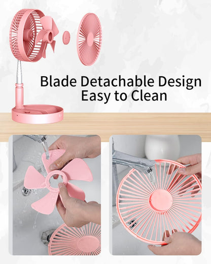 Desk and table fan, foldable Fan Portable Travel Fans Battery Operated,Adjustable Height My Foldaway fan with remote Control Timer, 4 Speed Settings (Pink)