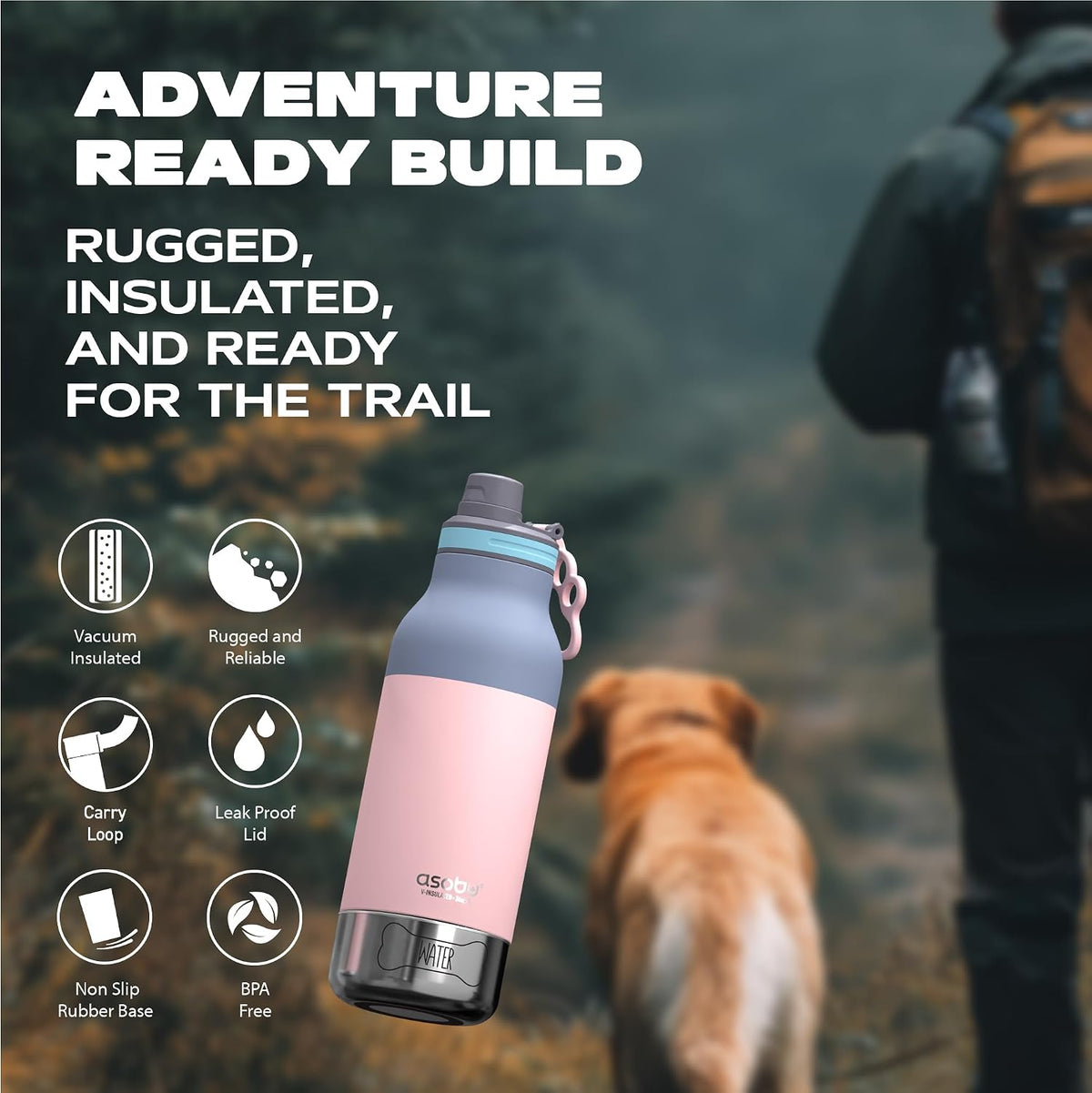 Barky Bottle a Stainless Steel Insulated Water Bottle for with Removable Dog Water Bowl and Dog Food and Treat Storage Bowl (Pastel Pink, 34 Oz)