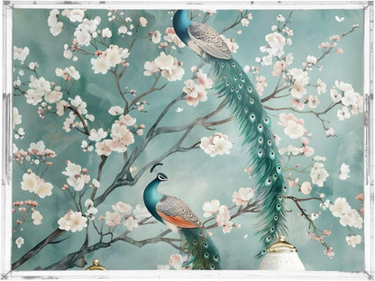 Peach Peacock,15.7 x 11.8 in Acrylic Serving Trays with Smooth Edge Design for Home and Workplace Use