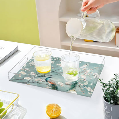 Peach Peacock,15.7 x 11.8 in Acrylic Serving Trays with Smooth Edge Design for Home and Workplace Use