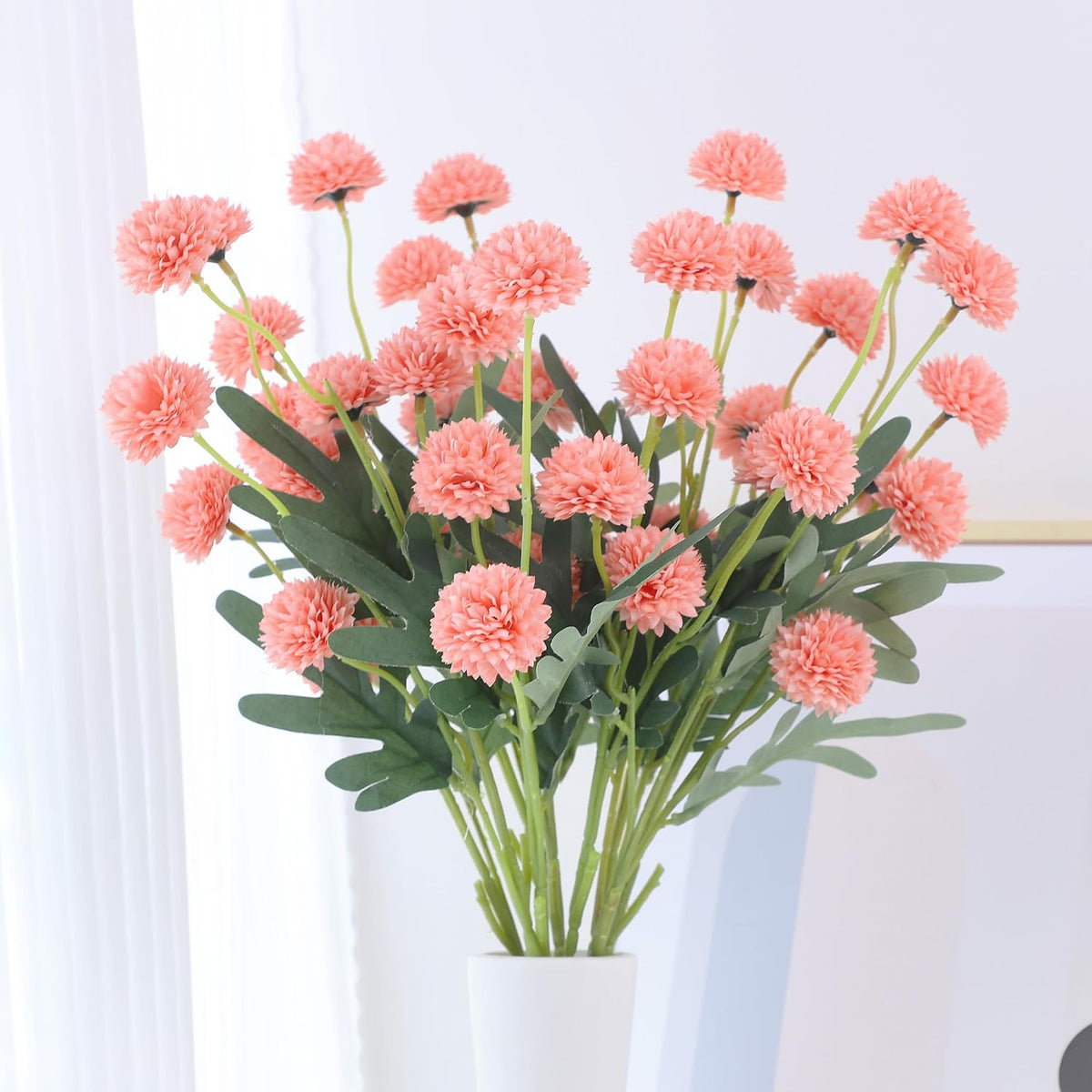 10 Pcs Coral Peach Kiku Flower Fake Mums Long Stem Flowers,Faux Kiku Flower Bulk,Silk Flowers Mini Chrysanthemum Floral Arrangements,Artificial Flowers Chrysanth Mini Fake Flower