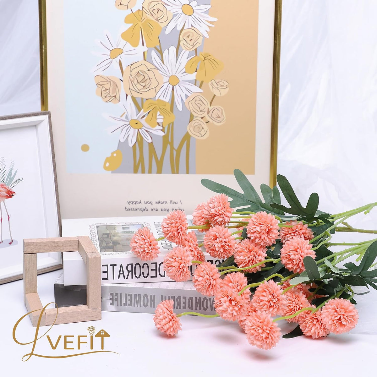 10 Pcs Coral Peach Kiku Flower Fake Mums Long Stem Flowers,Faux Kiku Flower Bulk,Silk Flowers Mini Chrysanthemum Floral Arrangements,Artificial Flowers Chrysanth Mini Fake Flower
