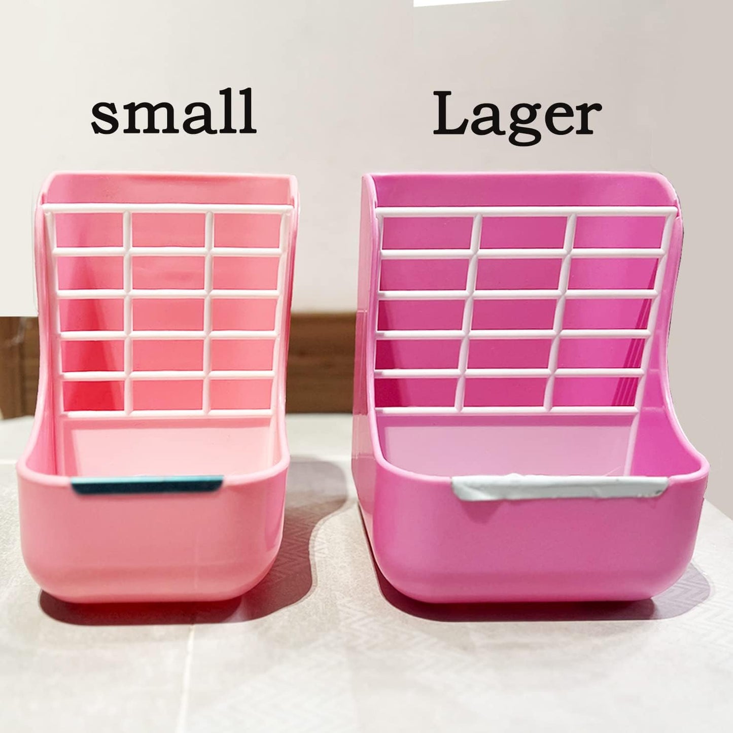 Rabbit Hay Food Bin Feeder and Bunny Water Bottle Set, Hay Food Feeder Bowls Manger Rack with 500ml Hanging Water Dispenser Prevent Knock Over for Rabbit Guinea Pig Chinchilla (Large, Pink)