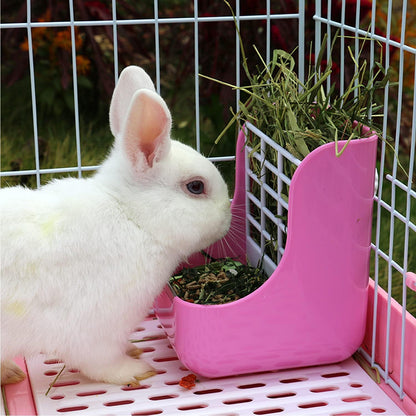 Rabbit Hay Food Bin Feeder and Bunny Water Bottle Set, Hay Food Feeder Bowls Manger Rack with 500ml Hanging Water Dispenser Prevent Knock Over for Rabbit Guinea Pig Chinchilla (Large, Pink)