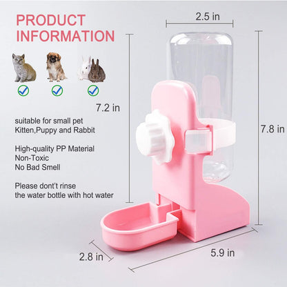 Rabbit Hay Food Bin Feeder and Bunny Water Bottle Set, Hay Food Feeder Bowls Manger Rack with 500ml Hanging Water Dispenser Prevent Knock Over for Rabbit Guinea Pig Chinchilla (Large, Pink)