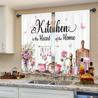 Pink Rose Eucaltptus Short Small Kitchenware Kitchen Curtains over Sink