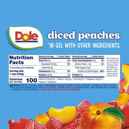 Dole Fruit Bowls Peaches, 4.3oz, 12 Total Cups