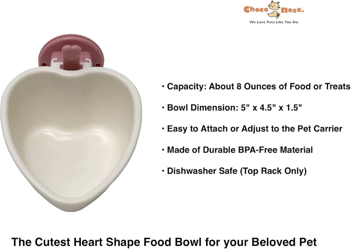Choco Nose Patented Removable Heart Shaped Food Bowl for Dogs/Puppies/Rabbits/Cats/Guinea Pigs/Chinchillas/Birds -Water Dish for Small Pets or Animals - for Wire Cages or Crates 8 oz, Pink (C607)