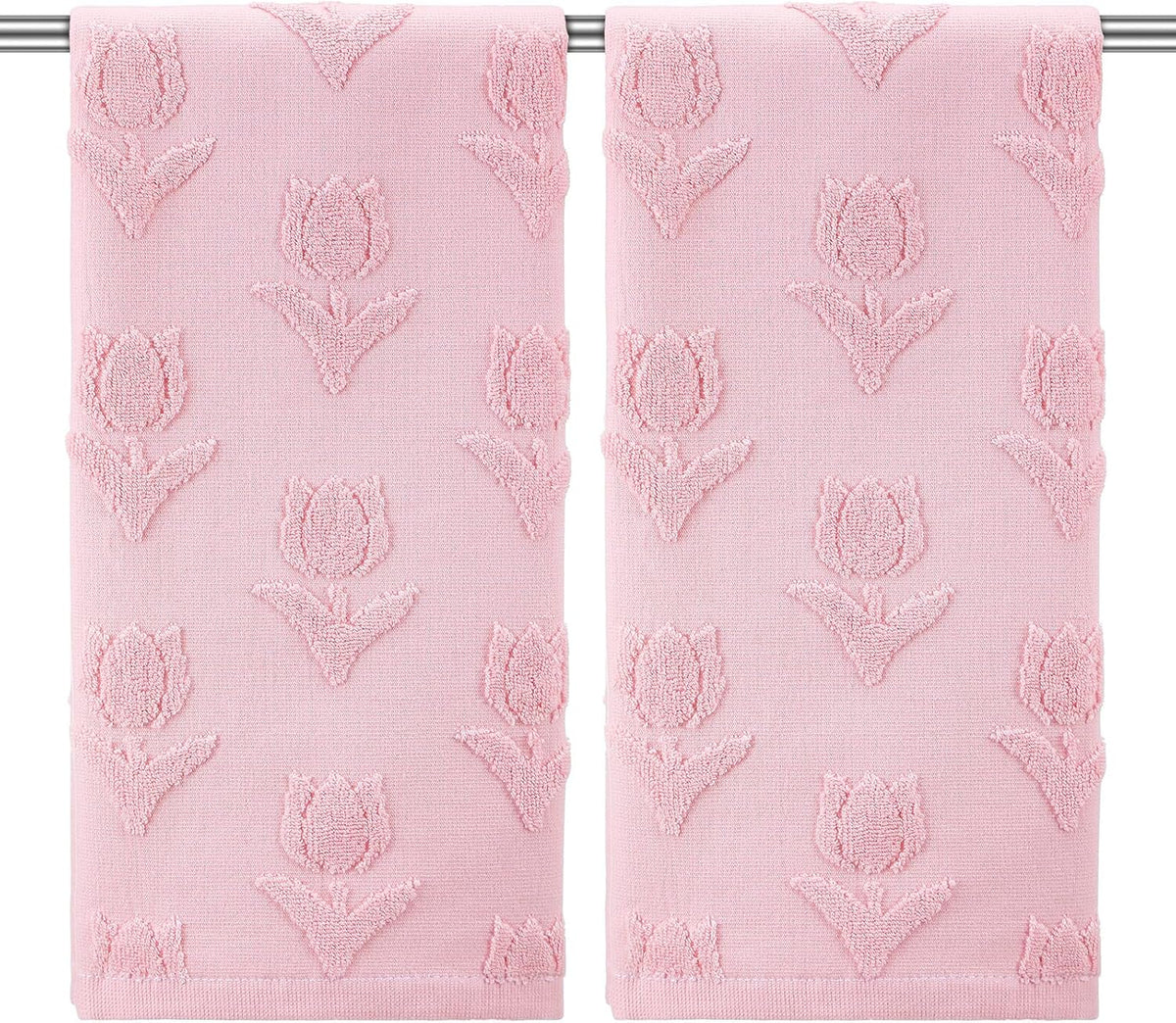 2 Pcs Light Pink Tulip Hand Towels 100% Cotton Jacquard Weave