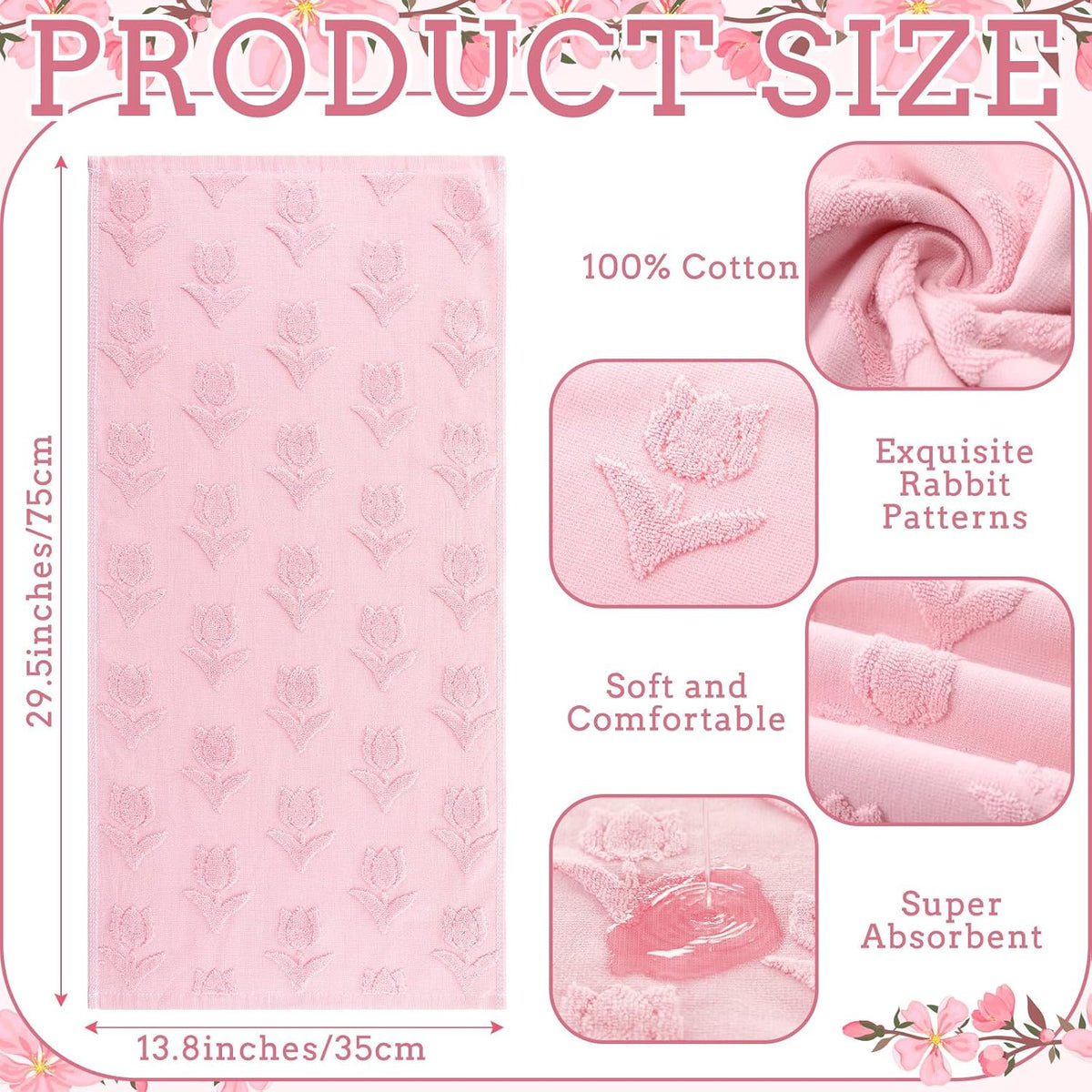 2 Pcs Light Pink Tulip Hand Towels 100% Cotton Jacquard Weave