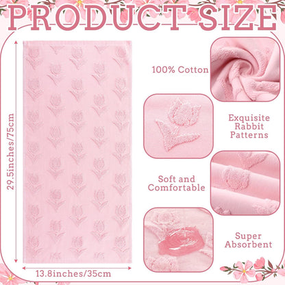 2 Pcs Light Pink Tulip Hand Towels 100% Cotton Jacquard Weave