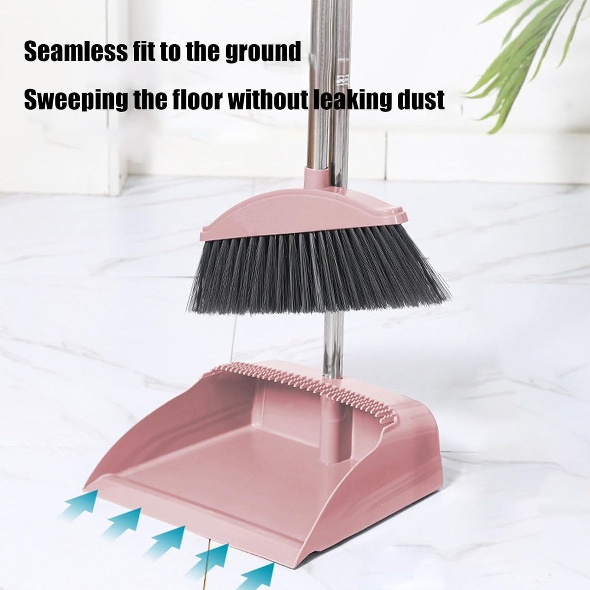 Broom and Dustpan Set for Home Indoor 180 Rotatable Broom with Dustpan Combo Set for Office Home Kitchen Lobby Floor Cleaning Broom Dustpan for Indoor & Outdoor Sweeping (Pink)