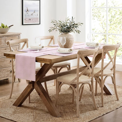 ZeeMart Linen Checked Farmhouse Table Runner, 13x72 Inches Pink