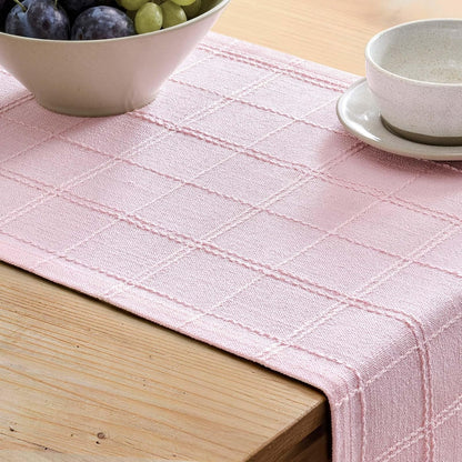 ZeeMart Linen Checked Farmhouse Table Runner, 13x72 Inches Pink