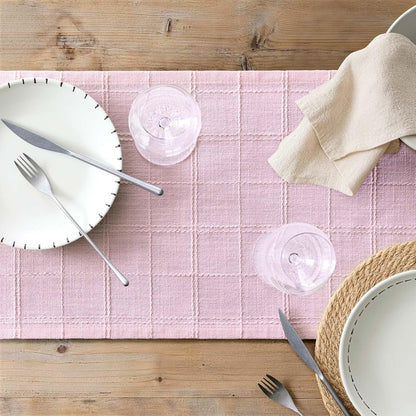 ZeeMart Linen Checked Farmhouse Table Runner, 13x72 Inches Pink