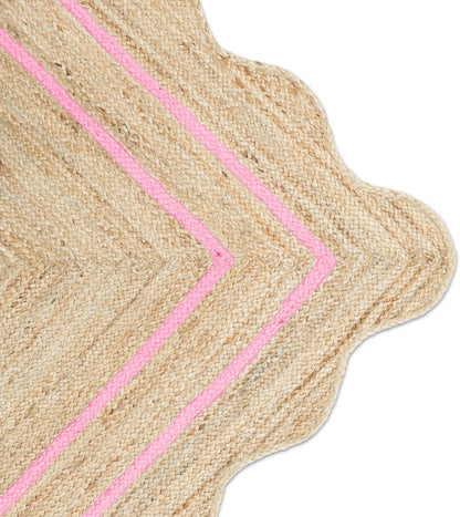 Wave Scalloped Jute Rug Entryway Natural Boho Area Rug Light Pink 5'x5'