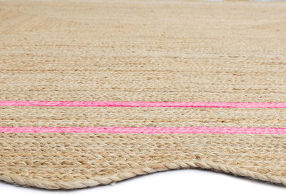Wave Scalloped Jute Rug Entryway Natural Boho Area Rug Light Pink 5'x5'