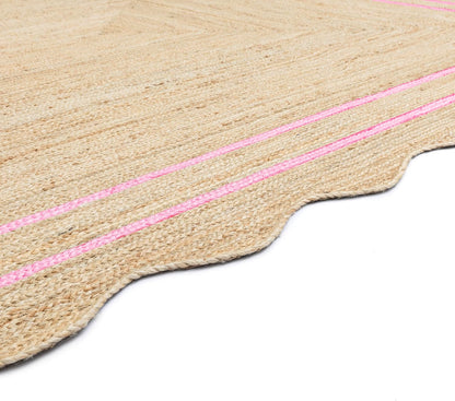 Wave Scalloped Jute Rug Entryway Natural Boho Area Rug Light Pink 5'x5'