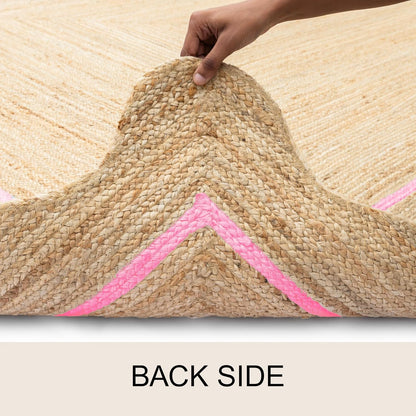 Wave Scalloped Jute Rug Entryway Natural Boho Area Rug Light Pink 5'x5'