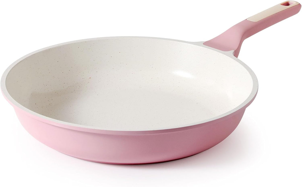 Nonstick Ceramic Frying Pan 9.5-Inch, Healthy Non Toxic Skillet, Induction Compatible Omelet Pan with Heat Resistant Handle, PFAS-Free, Pink