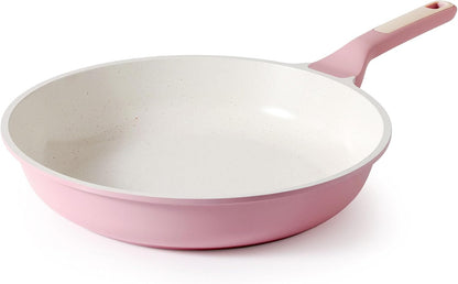 Nonstick Ceramic Frying Pan 9.5-Inch, Healthy Non Toxic Skillet, Induction Compatible Omelet Pan with Heat Resistant Handle, PFAS-Free, Pink