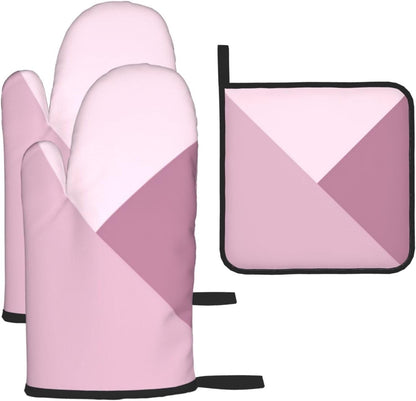 3 Pieces Oven Mitt and Pot Holder Sets, Dusty Rose Blush Pink Oven Mitts Set Heat Resistant Baking Gloves Kitchen Microwave for Cooking, BBQ