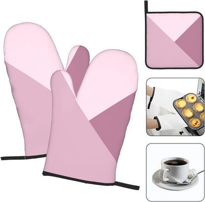 3 Pieces Oven Mitt and Pot Holder Sets, Dusty Rose Blush Pink Oven Mitts Set Heat Resistant Baking Gloves Kitchen Microwave for Cooking, BBQ