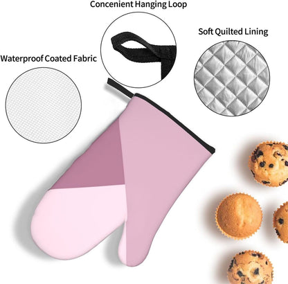 3 Pieces Oven Mitt and Pot Holder Sets, Dusty Rose Blush Pink Oven Mitts Set Heat Resistant Baking Gloves Kitchen Microwave for Cooking, BBQ