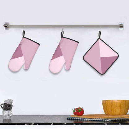 3 Pieces Oven Mitt and Pot Holder Sets, Dusty Rose Blush Pink Oven Mitts Set Heat Resistant Baking Gloves Kitchen Microwave for Cooking, BBQ
