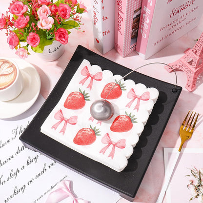 100Pcs Pink Bow Strawberry Paper Napkins Scalloped Edge Disposable Napkins Bowknot Fruit Luncheon Dinner Napkin for Wedding Birthday Party Table Supplies