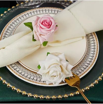 Flower Napkin Rings Set of 12,Pink Rose Flower Handmade Napkin Holder Rings Table Decorations for Wedding,Fall,Daily Party,Picnics,Banquet,Luncheons,Birthday,Christmas,Valentine's,Thanksgiving