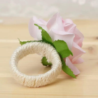Flower Napkin Rings Set of 12,Pink Rose Flower Handmade Napkin Holder Rings Table Decorations for Wedding,Fall,Daily Party,Picnics,Banquet,Luncheons,Birthday,Christmas,Valentine's,Thanksgiving