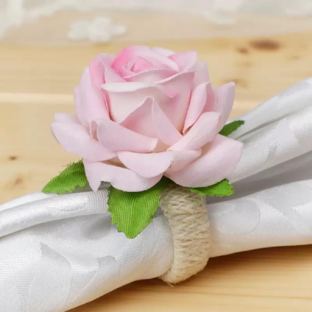 Flower Napkin Rings Set of 12,Pink Rose Flower Handmade Napkin Holder Rings Table Decorations for Wedding,Fall,Daily Party,Picnics,Banquet,Luncheons,Birthday,Christmas,Valentine's,Thanksgiving