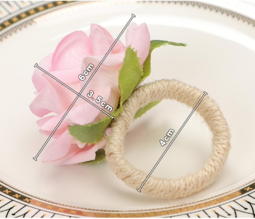 Flower Napkin Rings Set of 12,Pink Rose Flower Handmade Napkin Holder Rings Table Decorations for Wedding,Fall,Daily Party,Picnics,Banquet,Luncheons,Birthday,Christmas,Valentine's,Thanksgiving
