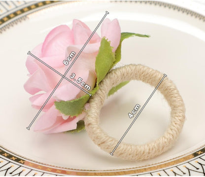 Flower Napkin Rings Set of 12,Pink Rose Flower Handmade Napkin Holder Rings Table Decorations for Wedding,Fall,Daily Party,Picnics,Banquet,Luncheons,Birthday,Christmas,Valentine's,Thanksgiving