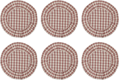 Rosehill Cottage Dusty Rose Gingham Round Ruffled Cotton Placemats - Set of 6-15in Pink & Natural Table Mats