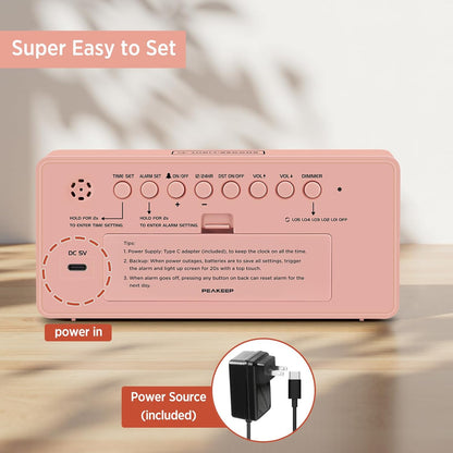 Digital Alarm Clock for Bedroom Bedside, Large Display 5 Dimmers