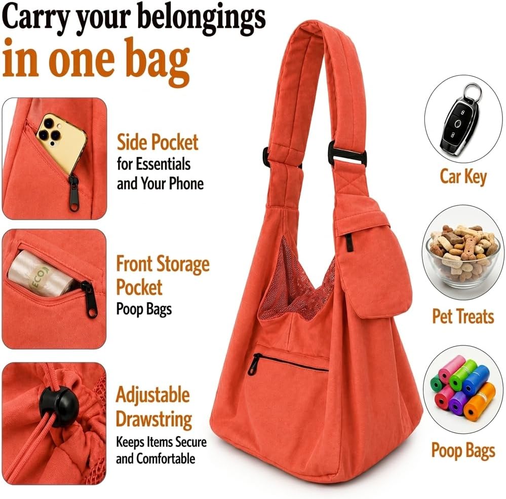 Dog Sling Carrier for Small Dogs and Cats up to 9 lbs, Adjustable Dog Carrier Sling for Puppies, Hands-Free Pet Sling, Breathable Cat Sling Carrier, Machine Washable (Sunset Pink)