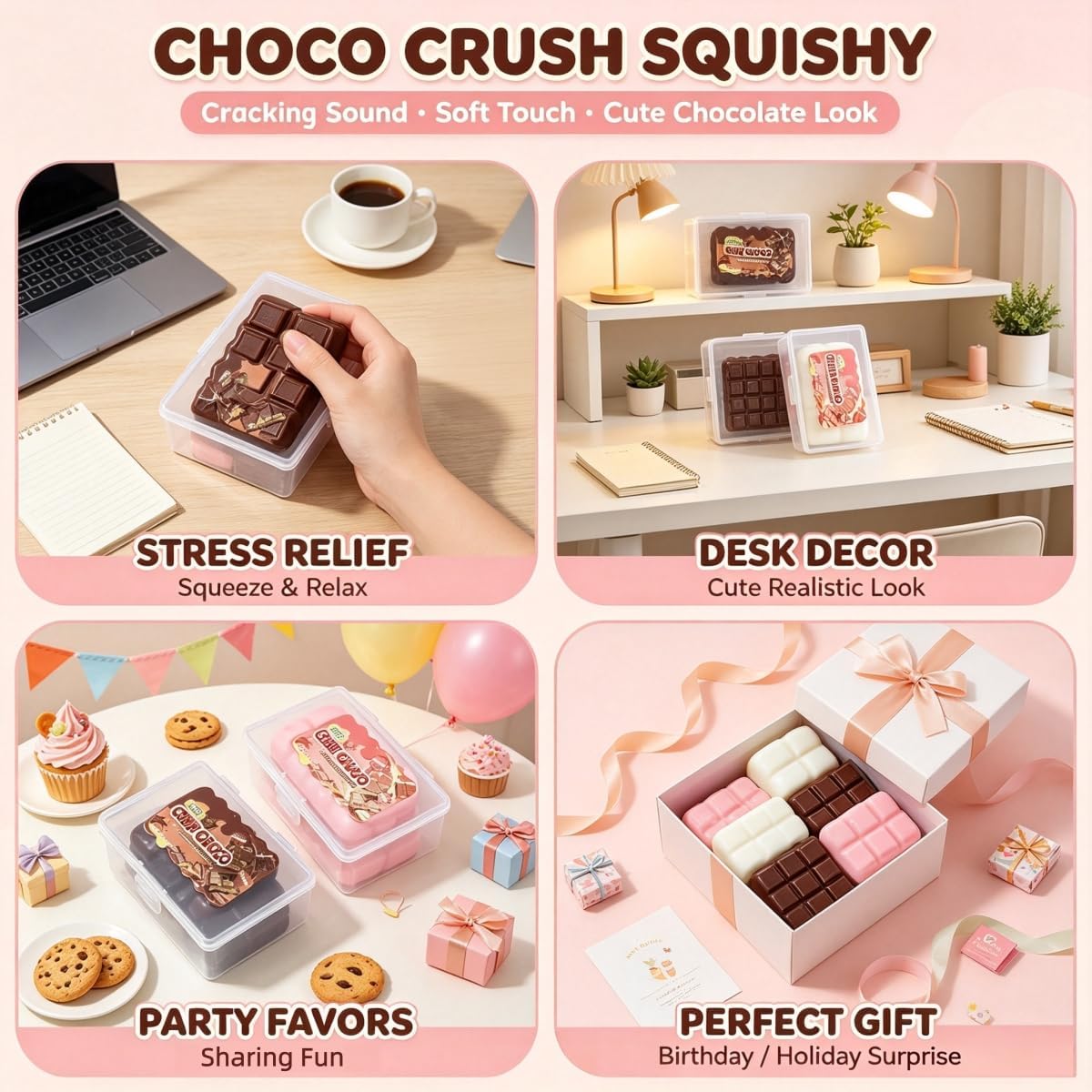 Wax Cracking Squishy Chocolate, Crunchy Wax Squishy Crispy Skin (Pink)