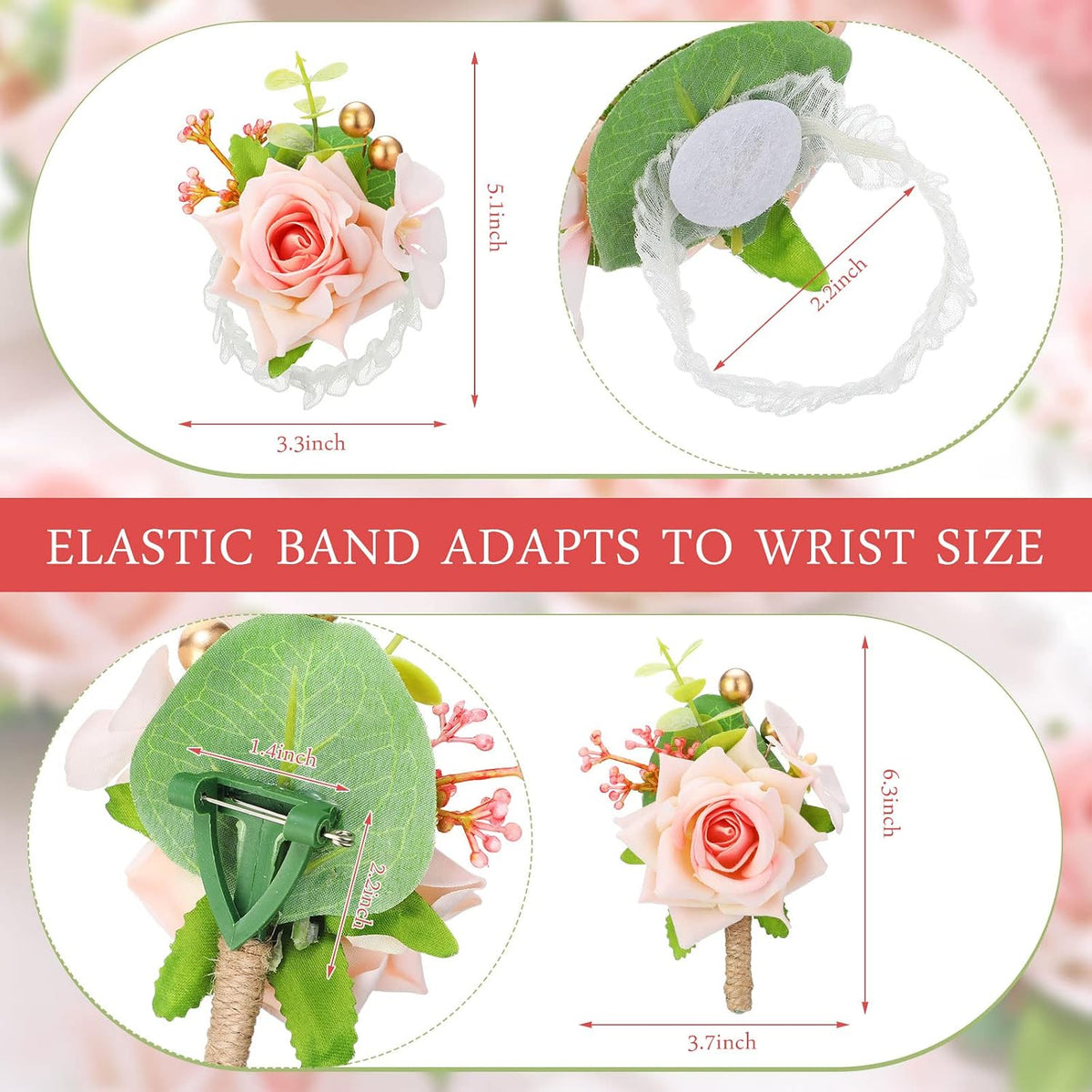 20 Pcs Pink Rose Corsage and Boutonniere Set for Wedding