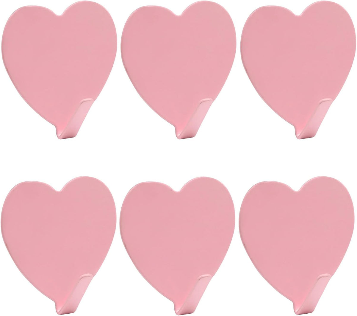 Heart Shaped Wall Hooks, Light Pink, 6 Pack