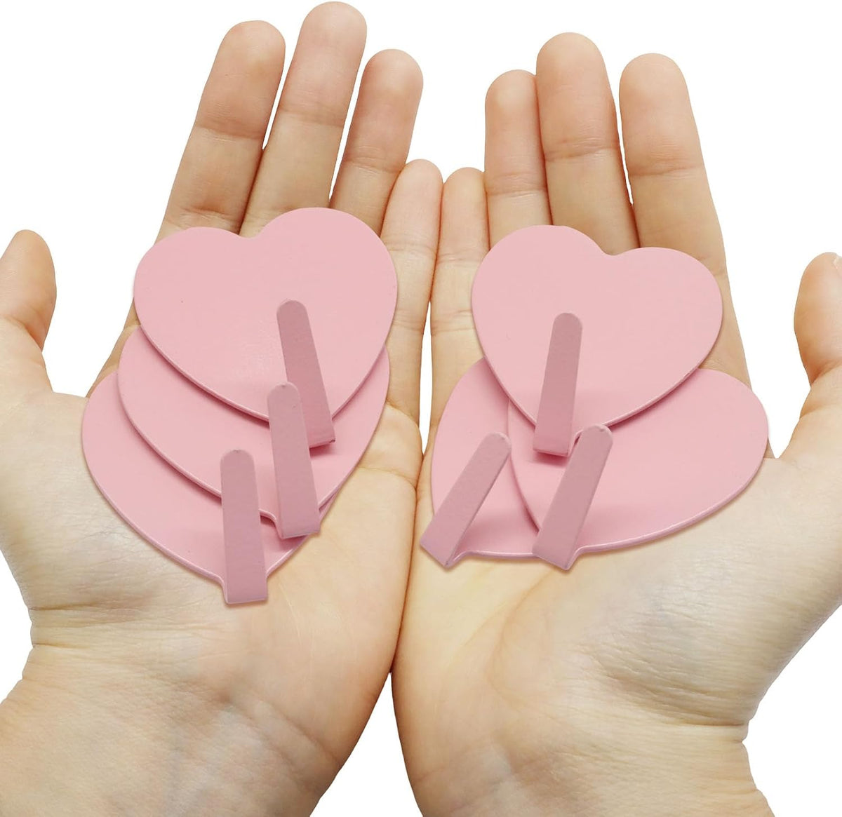 Heart Shaped Wall Hooks, Light Pink, 6 Pack