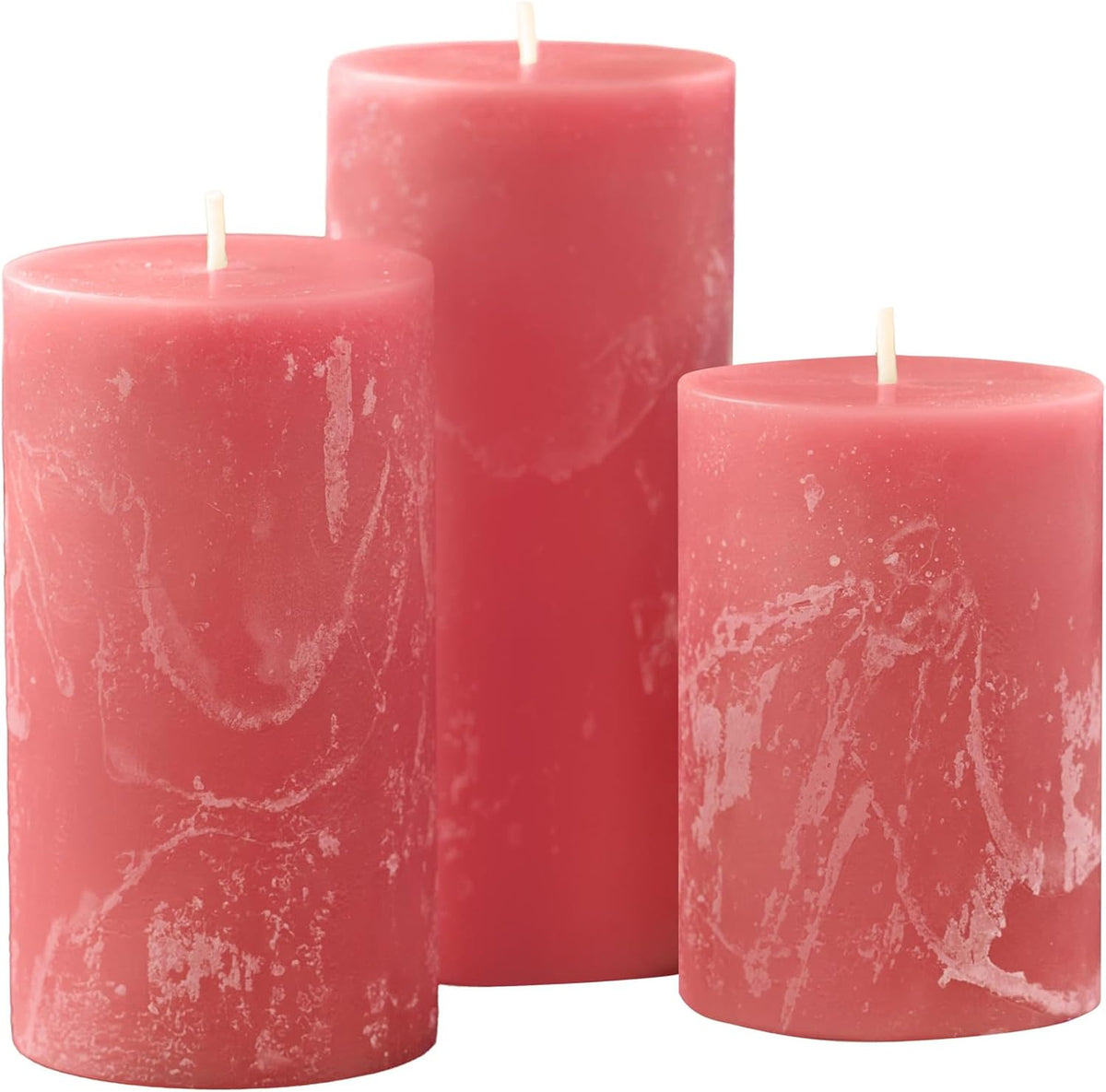 Peony Rose Scented Pillar Candles, Set of 3 Pink Candles, 3x4, 3x5, 3x6